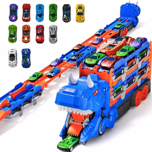 Dinosaur Transport Car Racing Toy Game with 12 Malls Car Racing Dinosaur Car Converter with Handle Gift for kids aged 3-5.