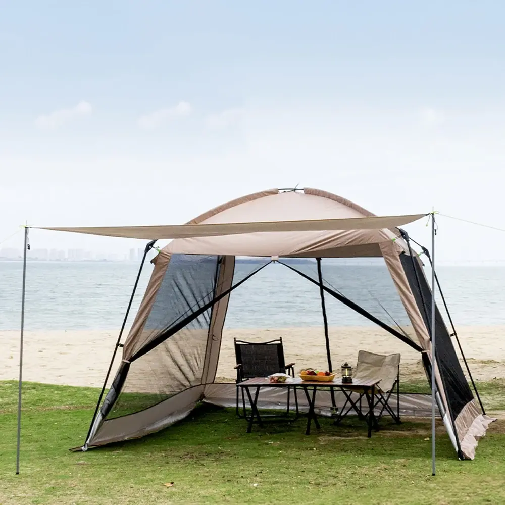 خيمة تخييم تتسع لـ 6 أشخاص، مأوى للشمس مقاوم للماء والرياح، خيمة عائلية للإعداد الفوري لنزهة الشاطئ الخارجية، قماش أكسفورد 210D