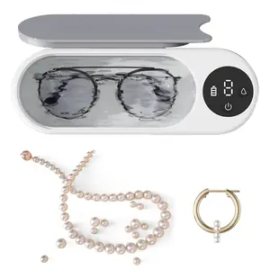 منظف بالموجات فوق الصوتية باللون الفضي والذهبي عالي التردد، منظف نظارات الاهتزاز، منظف فرشاة المكياج، قابل لإعادة الشحن عبر USB لقلائد الحلقة