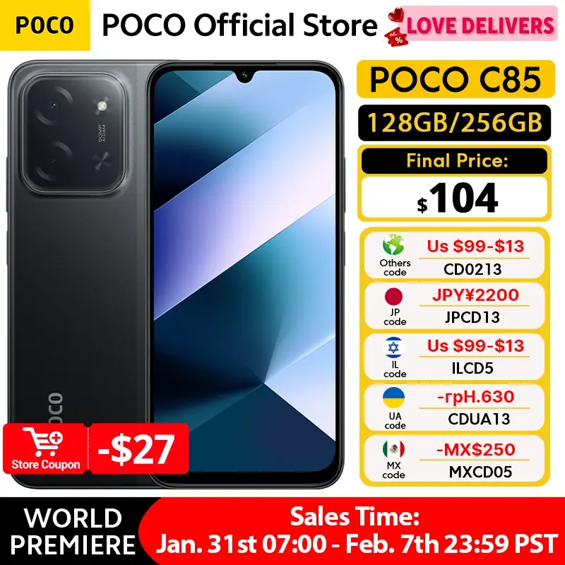 هاتف ذكي POCO C85 الإصدار العالمي NFC 128GB 256GB MediaTek Helio G81-Ultra 6.9 بوصة شاشة نقطية 50 ميجابكسل كاميرا رئيسية 6000 مللي أمبير في الساعة