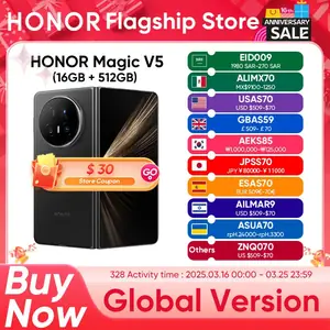 هاتف HONOR Magic V5 5G الإصدار العالمي، معالج Snapdragon 8 Elite، شاشة OLED قابلة للطي مقاس 7.95 بوصة، بطارية 5820 مللي أمبير، يدعم الشحن السريع 66 واط، ويدعم eSIM.