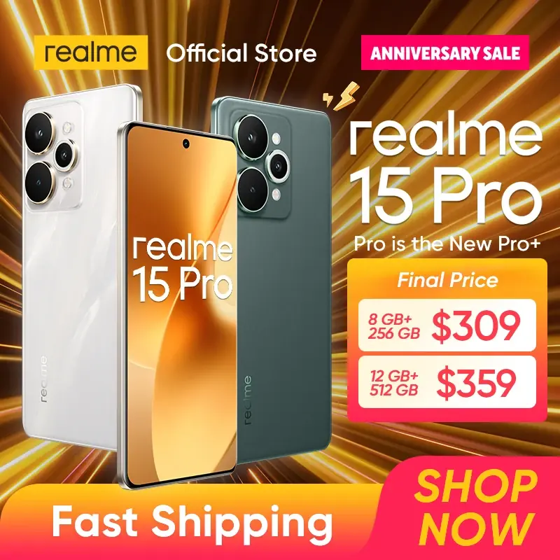 [العالمية الأولية] realme 15 Pro 5G هاتف ذكي بمعالج Snapdragon 7 Gen 4 كاميرا ثلاثية 50 ميجابكسل شاشة 6.8 بوصة 144Hz HyperGlow 4D Curve+ AMOLED بطارية 7000 مللي أمبير شحن 80W فيديو 4K 60FPS NFC