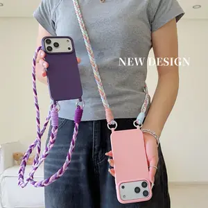 حافظة واقية منسوجة يدويًا مناسبة لهاتف آيفون 17 برو ماكس حافظة هاتف 16 كروس حبل طويل 15/14/13 حافظة واقية احترافية