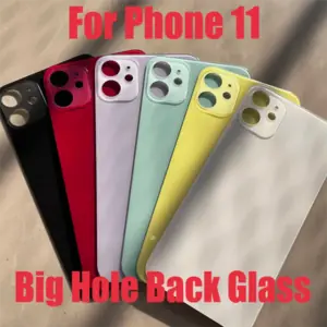 غطاء زجاجي خلفي بفتحة كبيرة لهاتف آيفون 11، قطع غيار مع هدايا مجانية، ملقط + سكين نقش + مناديل كحولية + غراء خلفي + أدوات