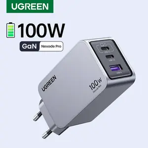 شاحن UGREEN 100W GaN بشاحن USB C سريع QC4.0 و3.0 للماك بوك واللابتوب والتابلت وشاحن سريع PD لأيفون 17 و16 و15 برو