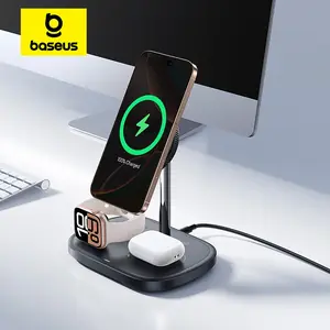 Baseus 22.5 واط 3 في 1 حامل شاحن لاسلكي Qi2 15 واط مغناطيسي شحن سريع TEC تبريد آيفون 16 15 14 AirPods Apple Watch
