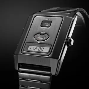 ساعة رجالية بمينا مستطيل ومنبه ثلاثي العرض وإضاءة خلفية كوارتز وحركة هجينة إلكترونية من الفولاذ المقاوم للصدأ للجنسين