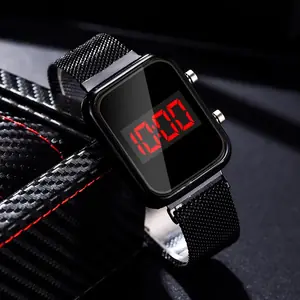 ساعات كوارتز مع LED رقمية للنساء ، قرص مستطيل ، شريط شبكي مغناطيسي ، ساعة إلكترونية للسيدات ، موضة ، فاخرة