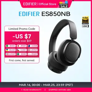 سماعات رأس لاسلكية Edifier ES850NB مع خاصية إلغاء الضوضاء، سماعات بلوتوث عالية الدقة فوق الأذن مع حقيبة حمل