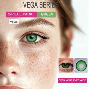 عدسات Vega اللاصقة التجميلية الخضراء بثلاثة ألوان، عدسات لاصقة سنوية للاستعمال مرة واحدة، مناسبة للمهرجانات والمناسبات الرسمية