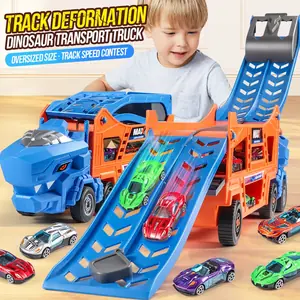 لعبة شاحنة نقل سكة الديناصورات، بدون بطارية، مجهزة بـ 6 سيارات سباق معدنية، عيد الميلاد، هدايا عيد ميلاد الأطفال