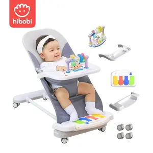هيبوبي 4 في 1: كرسي هزاز للأطفال مع عجلات، بيانو قابل للفصل، صينية طعام، قضيب ألعاب، مقعد محمول للرضع بثلاثة مستويات، يتحمل حتى 13 كجم
