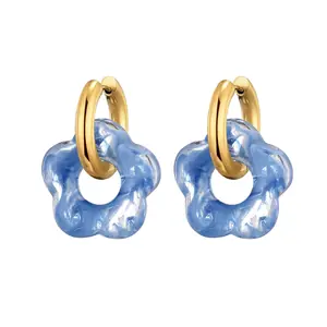 أقراط متدلية أكريليك من الراتنج والزهور للنساء ، لون ذهبي ، دائرة مستديرة ، فولاذ مقاوم للصدأ ، مشبك للأذن ، طوق ، هدية مجوهرات ، جديدة