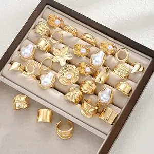 30 قطعة موضة بسيطة أنيقة رائعة الأزهار اللؤلؤ هندسية غير النظامية حلقة مفتوحة مجموعة للنساء الرجال عطلة تاريخ المجوهرات اليومية