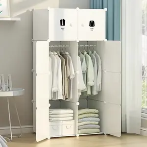 خزانة ملابس بلاستيكية محمولة قابلة للطي، قوية ومتينة وسهلة التجميع، خزانة ملابس لغرفة النوم، تأجير شقة