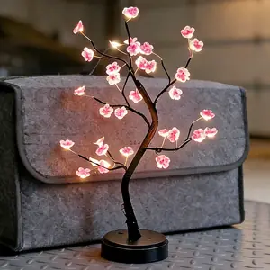 مصباح ليلي على شكل زهرة وردية للطاولة، يعمل بالـUSB أو البطارية، مع مفتاح لمس، شجرة بونساي اصطناعية، مصباح LED على شكل شجرة كرز للديكور المكتبي