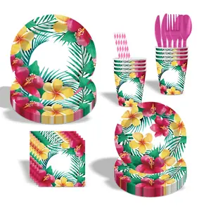 240 قطعة هاواي الكركديه عيد ميلاد موضوع أكواب ورقية للاستعمال مرة واحدة أطباق ورقية مجموعة الحفلات لوازم أدوات المائدة زينة حفلة عيد ميلاد