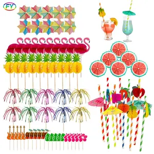 هاواي موضوع ديكور فلامنغو الأناناس البطيخ مظلة مسواك العسل ورقة القش صيف سعيد ألوها لوازم الحفلات