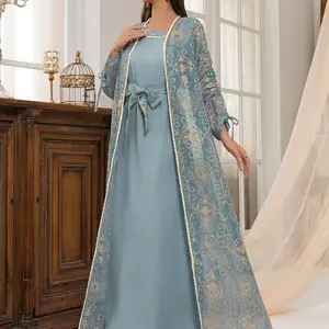 طقم عباية إسلامية معقدة مطرزة بتصميم حزام مثالي لحفلات الزفاف في دبي في الشرق الأوسط وأزياء رسمية متواضعة لرمضان