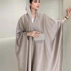 ثوب نسائي إسلامي من الشرق الأوسط ، ساتان خفيف ناعم ، أكمام طويلة ، أكمام خفاش ، معطف عربي ، موضة