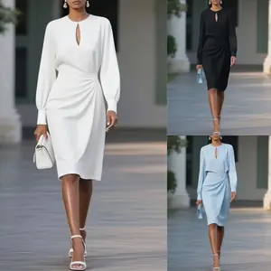 فستان نسائي أنيق برقبة دائرية وأكمام طويلة فستان مكتب نسائي نحيف على شكل حرف a فساتين طويلة للحفلات