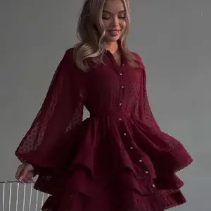 فساتين Oymimi أنيقة ذات طية صدر السترة باللون الأحمر 2025 فساتين نسائية غير رسمية بأكمام طويلة وصدر واحد فستان قصير مكشكش عالي الخصر