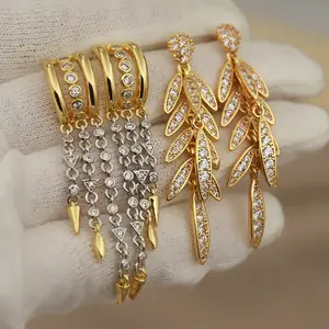 جديد البصر تصميم كريستال شرابة ليف وأقراط للنساء أزياء العلامة التجارية مجوهرات زركونيا الأقراط الطويلة هدية عيد الميلاد