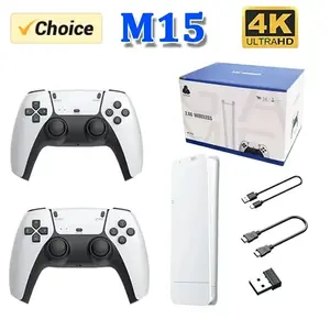وحدة تحكم ألعاب لاسلكية M15، عصا ألعاب صغيرة للتلفزيون، وحدة ألعاب محمولة، 256 جيجابايت، أكثر من 20000 لعبة كلاسيكية، مخرج HD، للاعبين اثنين، متوافق مع PS1