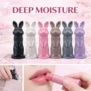 بلسم شفاه ملون على شكل أرنب لطيف، مرطب ومغذي، طويل الأمد، بلون طبيعي شفاف، للعناية بالشفاه والمكياج