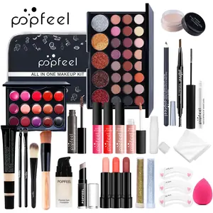 مجموعة مكياج الكل في واحد، مجموعة مكياج كاملة هدية للنساء المراهقات والفتيات المراهقات، فرشاة أساس لظلال العيون، ملمع شفاه عاري