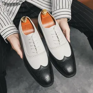 حذاء أكسفورد بنغمتين للرجال ، حذاء فستان ، عمل ، تفاصيل Wingtip ، حفل زفاف