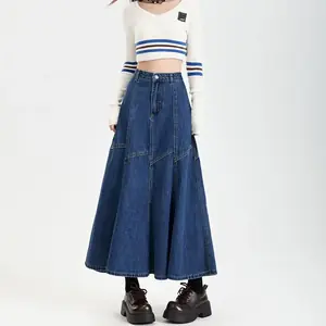 المرأة الأزرق ألف خط الدنيم تنورة خمر الجمالية Y2k المرقعة جديد جان تنورة Harajuku الكورية كاوبوي التنانير 2000s ملابس الصيف