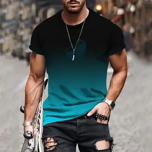 تي شيرت رجالي ثلاثي الأبعاد مطبوع متدرج ، توب عصري ، برقبة دائرية ، بلوفر مقاس كبير ، ملابس الشارع الصيفية ، جديد ، الموضة