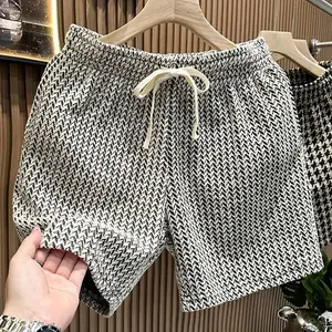 Houndstooth عارضة منقوشة السراويل الرجال الرياضة فضفاضة واسعة الساق رياضة الجري السراويل الشاطئ فضفاض مجلس البضائع السراويل الذكور