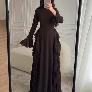 فستان نسائي سادة طويل الأكمام