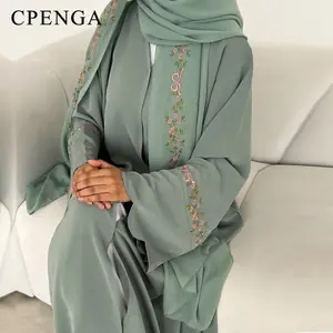 فستان حجاب فاخر مطرز بالزهور للنساء المسلمات أنيق دبي متواضع عباية عيد إسلامية جلابية تركيا قفطان رداء