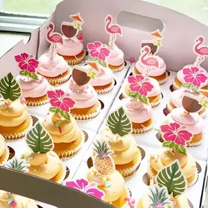 ديكور كب كيك هاواي ، على شكل ورقة نخيل ، فلامنغو أناناس ، ورقة نخيل ، حفلة صيفية على الشاطئ ، مستلزمات تزيين الكعك ، 24 VA