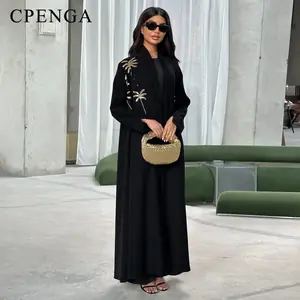 سترة إسلامية متواضعة مطرزة عربية فاخرة للنساء أنيقة في دبي عباية سوداء فستان قفطان مغربي إسلامي جديد