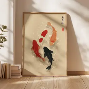 لوحة فنية لسمكة الكوي اليابانية، فن جداري آسيوي بسيط، لوحة قماشية غير مؤطرة بتصميم ياباندي زن لتزيين غرفة المعيشة