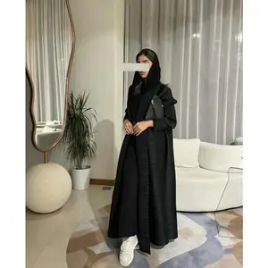 عباية إسلامية سوداء بسيطة للركاب موضة مطوي فضفاض طويل خندق معطف سترة 2024 خريف جديد
