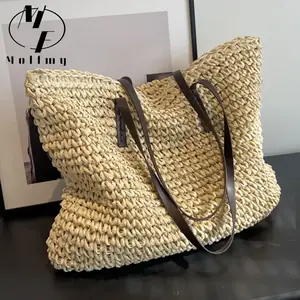 القش المنسوجة حمل الحقائب عارضة كبيرة فاخرة تصميم سعة حقيبة يد الشاطئ الكتف حقيبة نسائية بسيطة نمط التسوق الصيف bolsos
